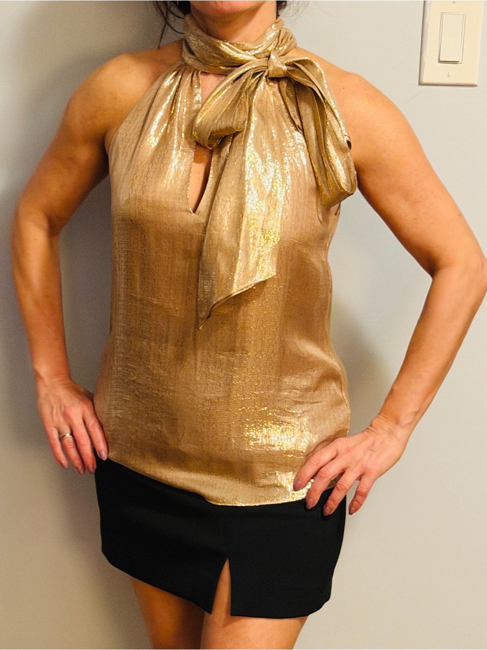 Ramy Brook Pink & Gold Metallic Tie-Neck Halter Top - Women's